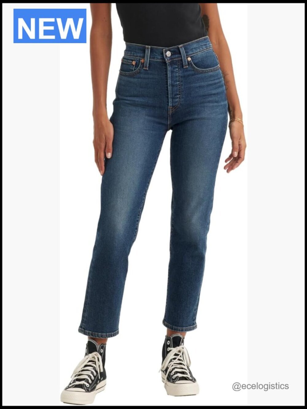 High Rise Straight Leg Jeans, Snug Fit, Cotton Blend, Button Fly